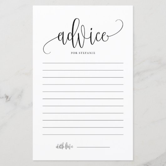 Black Script Brautparty Advice for the Bride (Vorderseite)