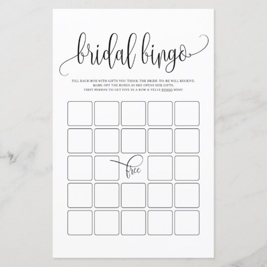 Black Script Bridal Bingo Showspiel (Vorderseite)