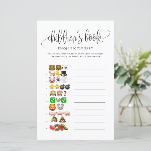 Black Script Children's Book Baby Shower Game (Stehend Vorderseite)