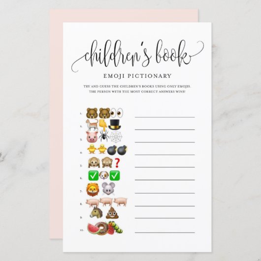 Black Script Children's Book Baby Shower Game (Vorne/Hinten)