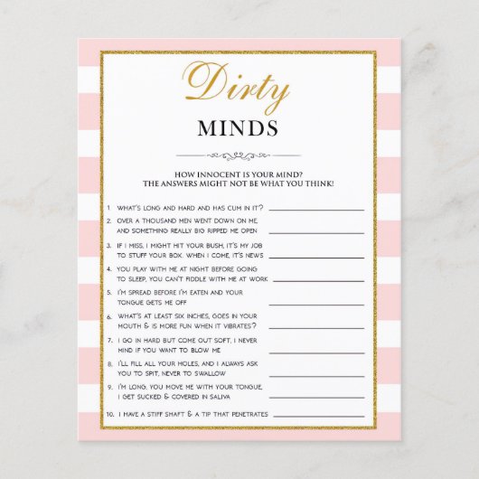 Black Script Dirty Mind Riddles Bridal Shower Game Flyer (Vorne)