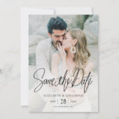 Black Script Elegant Full Foto Wedding Save The Date (Vorderseite)