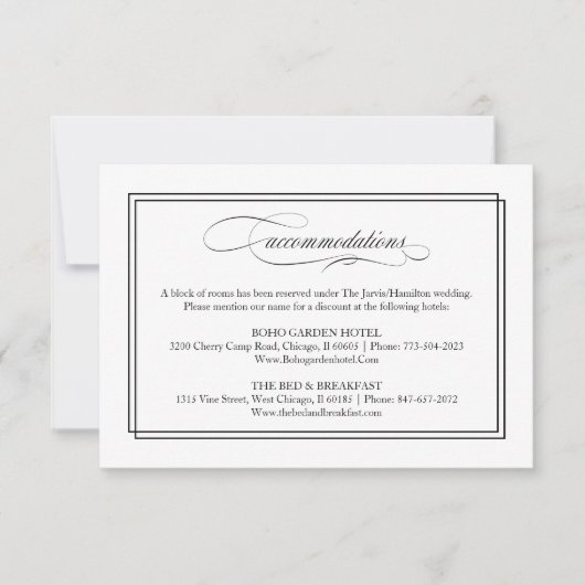 Black Script Elegant Hochzeitsunterkünfte RSVP Karte (Vorderseite)