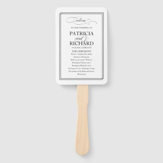 Black Script Elegant Wedding Program Fächer (Vorderseite)