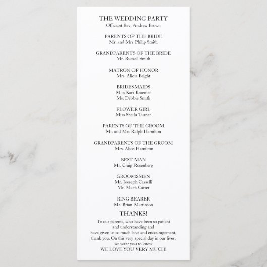 Black Script Elegant Wedding Zeremony Program Programm (Rückseite)