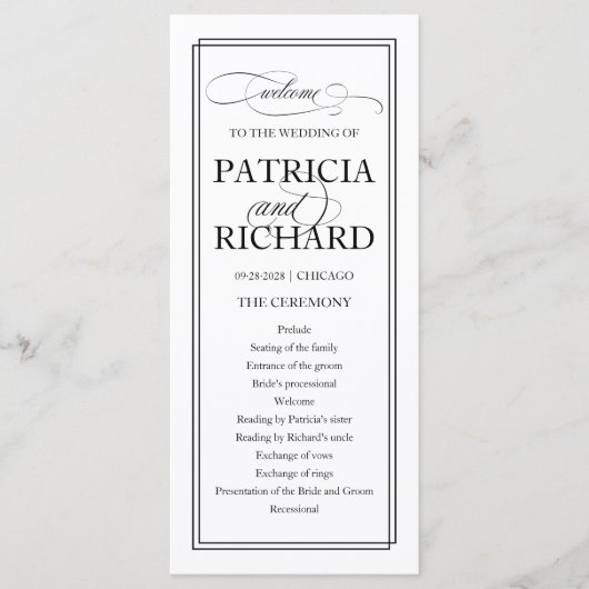 Black Script Elegant Wedding Zeremony Program Programm (Vorderseite)