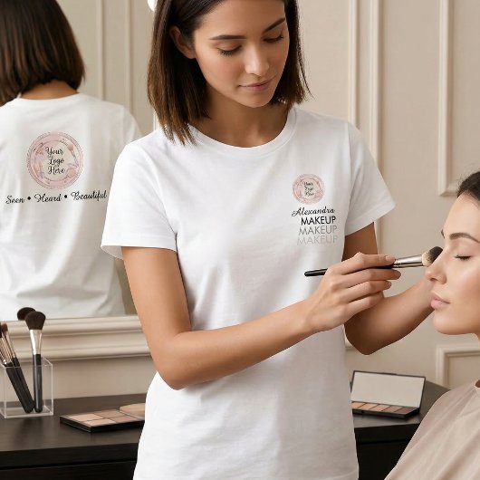 Black Script Employee Name Business Logo T-Shirt