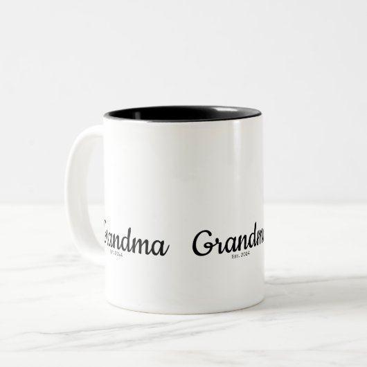 Black Script Established Grandma Zweifarbige Tasse (Vorderseite Links)