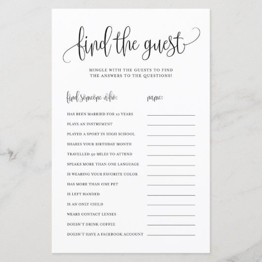 Black Script Finden Sie das Brautparty Game (Vorderseite)