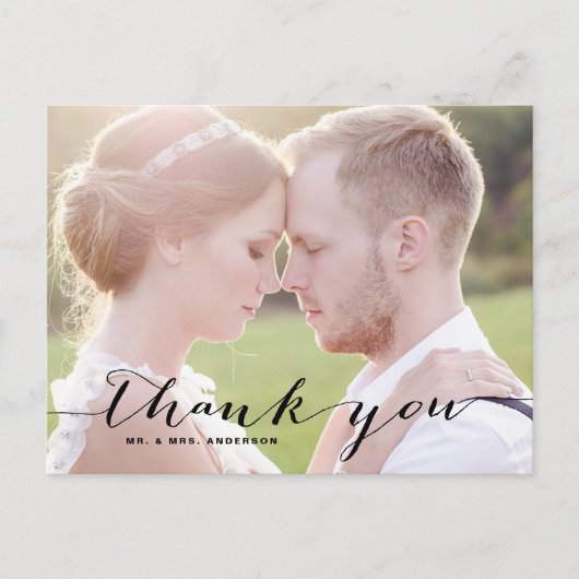 Black Script Foto Hochzeit Vielen Dank Postcard Postkarte (Vorderseite)
