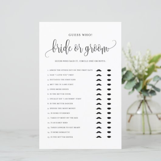 Black Script Gues Who Bridge oder Groom Shower Gam (Stehend Vorderseite)