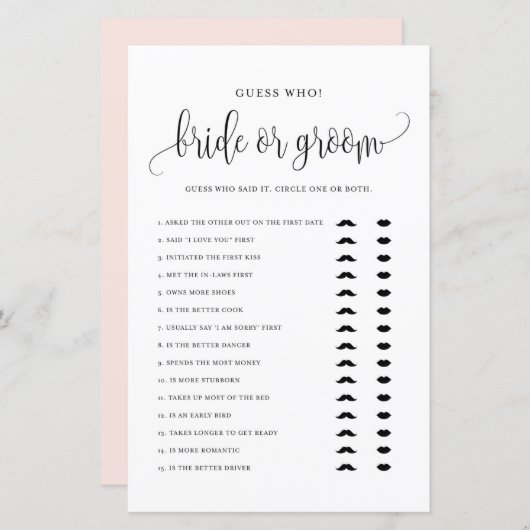 Black Script Gues Who Bridge oder Groom Shower Gam (Vorne/Hinten)
