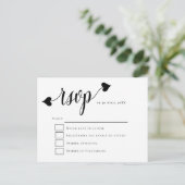 Black Script Heart Swash Wedding RSVP Postkarte (Stehend Vorderseite)