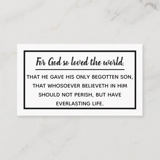 Black Script John 3:16 Gospel Tract Visitenkarte (Rückseite)