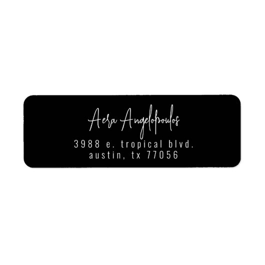Black Script Modern Chic Rücksendeadresse Label (Vorne)
