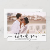 Black Script Modern Wedding Danke Foto Postkarte (Vorne/Hinten)