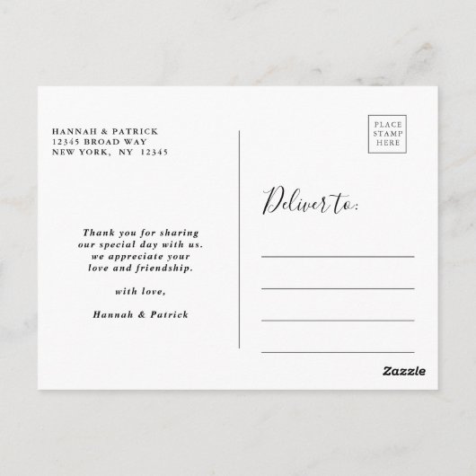 Black Script Modern Wedding Danke Foto Postkarte (Rückseite)