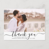 Black Script Modern Wedding Danke Foto Postkarte (Vorderseite)
