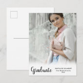 Black Script Modernes Graduate Foto Abschluss Ankündigungspostkarte (Vorne/Hinten)