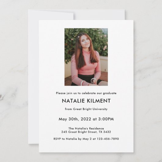 Black Script Modernes Graduate Foto Abschluss Einladung (Rückseite)