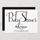 Black Script Modernes Minimal Baby Shower Party Einladung (Vorne/Hinten)