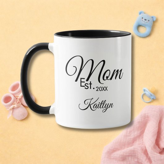 Black Script Mom Established New Mom Gift Name Tasse