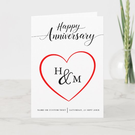 Black Script Monogram Heart Happy Jubiläumskarte Karte (Vorderseite)