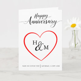 Black Script Monogram Heart Happy Jubiläumskarte Karte