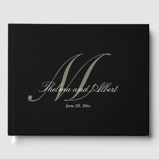 Black Script Monogram Wedbook Gästebuch (Vorderseite)