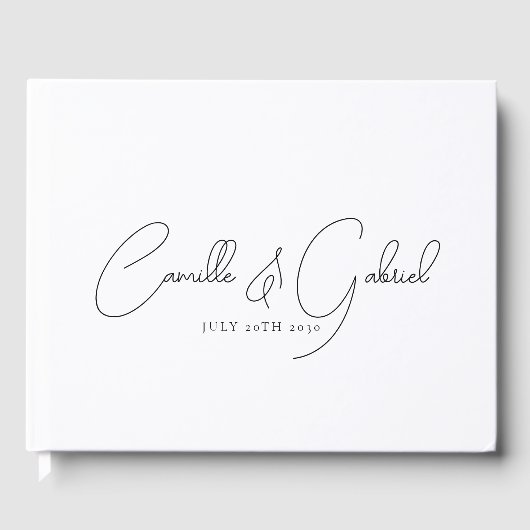 Black Script Names Wedding White Guest Book Gästebuch (Vorderseite)
