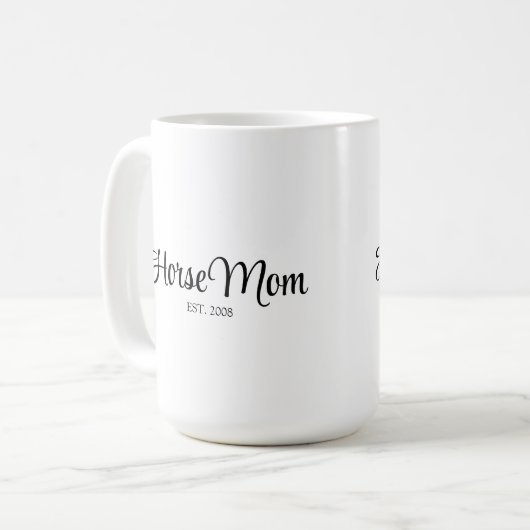 Black Script Pferdemutter Gegründet Kaffeetasse (Vorderseite Links)