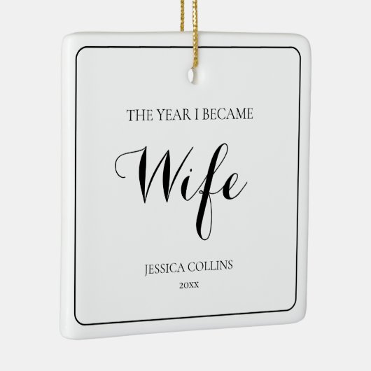 Black Script Simple Elegante First Christmas Ehefr Keramikornament (Rechts)