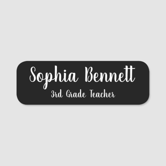 Black Script Teacher Classic Name Tag Namensschild (Vorderseite)