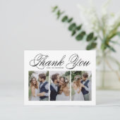 Black Script Three Foto Collage Wedding Vielen Dan Postkarte (Stehend Vorderseite)