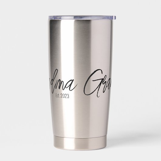 Black Script Typography Grandma Established Year Thermobecher (Links)