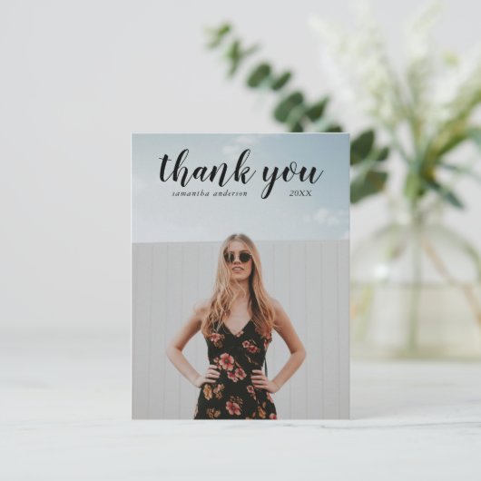 Black Script Vielen Dank Abschluss Postcard Postkarte (Stehend Vorderseite)