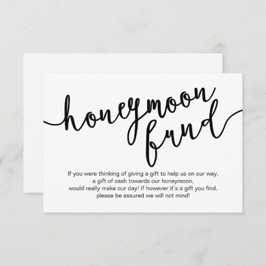 Black Script, Wedding Honeymoon Fund Wish Begleitkarte (Vorne/Hinten)