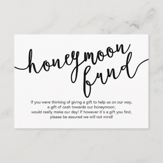 Black Script, Wedding Honeymoon Fund Wish Begleitkarte (Vorderseite)