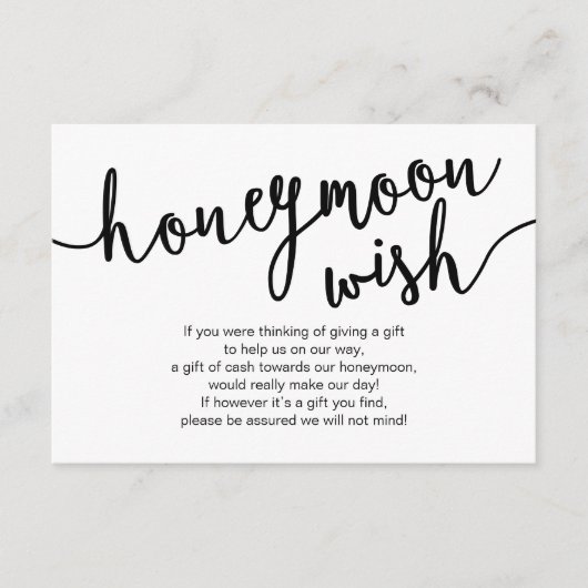 Black Script, Wedding Honeymoon Wish Fund Begleitkarte (Vorderseite)