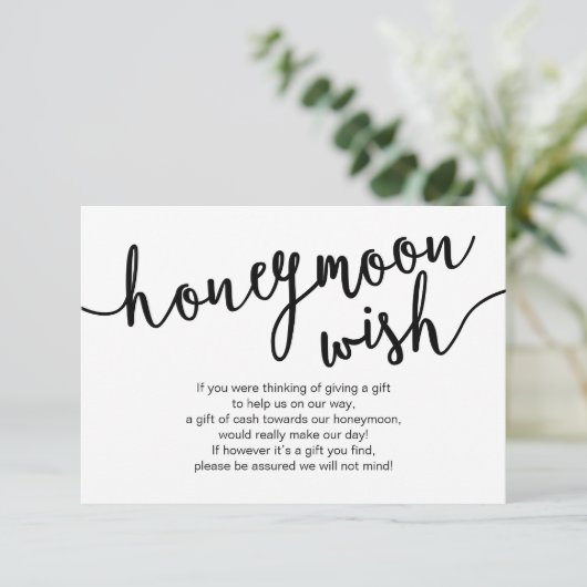 Black Script, Wedding Honeymoon Wish Fund Begleitkarte (Stehend Vorderseite)