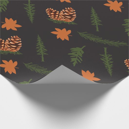 Black Seamless Wrapping Paper: Pine and Maple Leaf Geschenkpapier (Ecke)