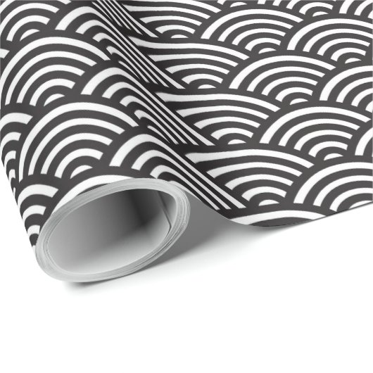 Black Seigaiha Japanese Wave Pattern Geschenkpapier (Rolleneckpunkt)