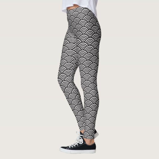 Black Seigaiha Japanese Wave Pattern Leggings (Links)