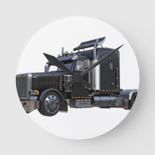 Black Semi Tractor Trailer Truck Runde Wanduhr