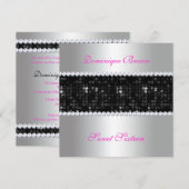 Black Sequin Einladung mit Diamanten - Silber (Vorne/Hinten)