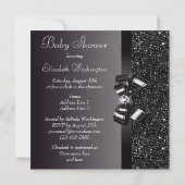 Black Sequins, Bow & Diamond Baby Dusche Einladung (Rückseite)