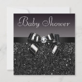 Black Sequins, Bow & Diamond Baby Dusche Einladung (Vorderseite)