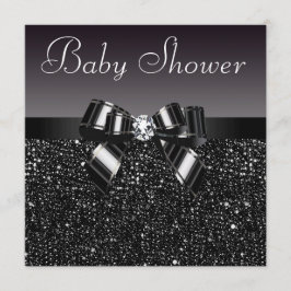 Black Sequins, Bow & Diamond Baby Dusche Einladung