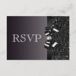 Black Sequins, Bow & Diamond UAWG Wedding RSVP Karte