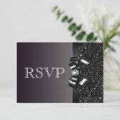 Black Sequins, Bow & Diamond UAWG Wedding RSVP Karte (Stehend Vorderseite)